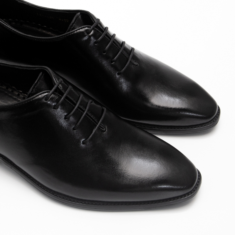Giày tây nam công sở buộc dây dáng oxford wholecut da bò trơn màu đen FTT Leather mã F631