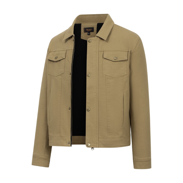 [AK-S2023] Áo da Trucker jacket vải Kaki - Kem nhạt