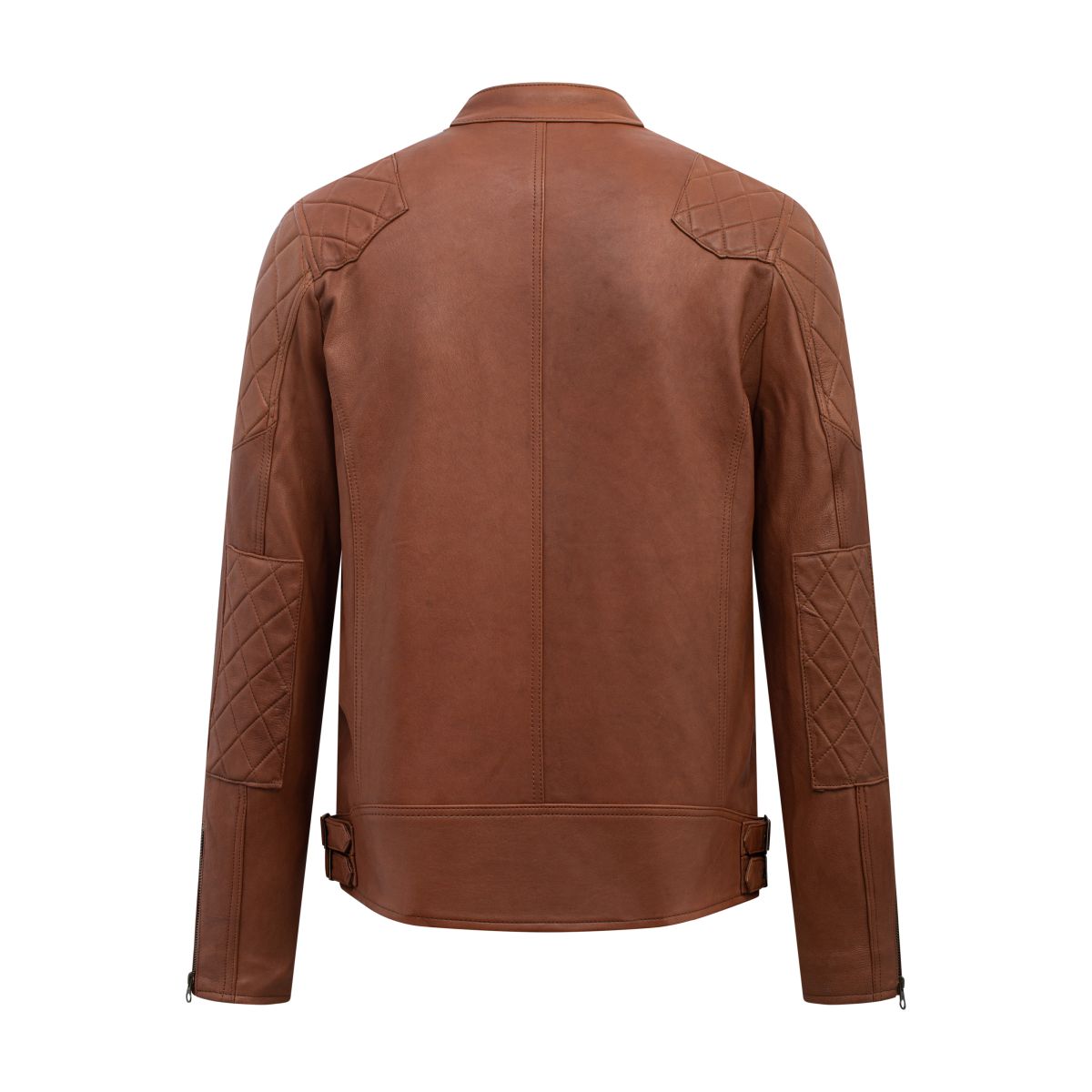 [AD-S2022] Áo da Motorcycle jacket trần bông quả trám vai - Đen khóa bạc AD308D40