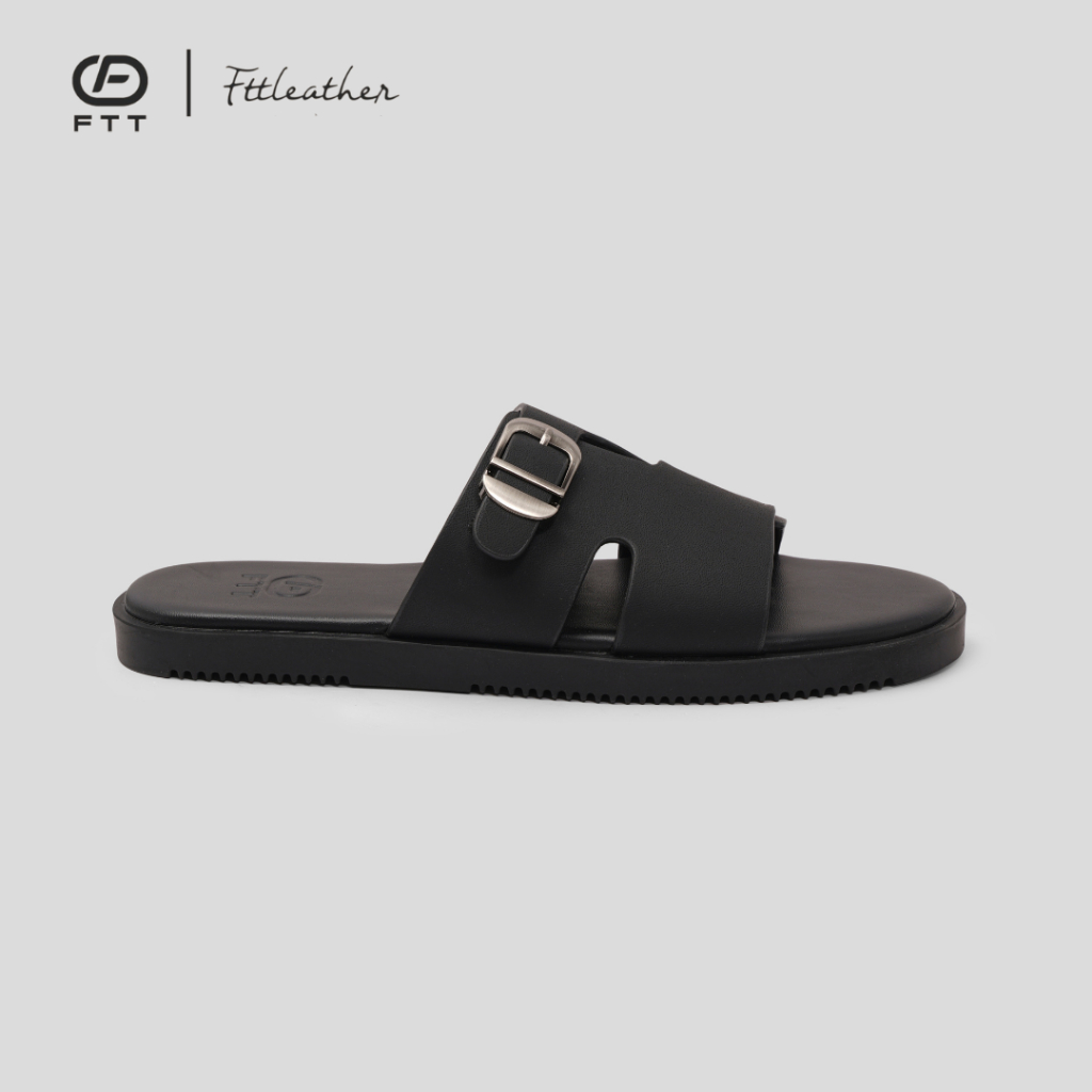 Dép Sandal nam FTT Leather da microfiber quai đan ngang phối khuy đế TPR bền, nhẹ, độ bám tốt