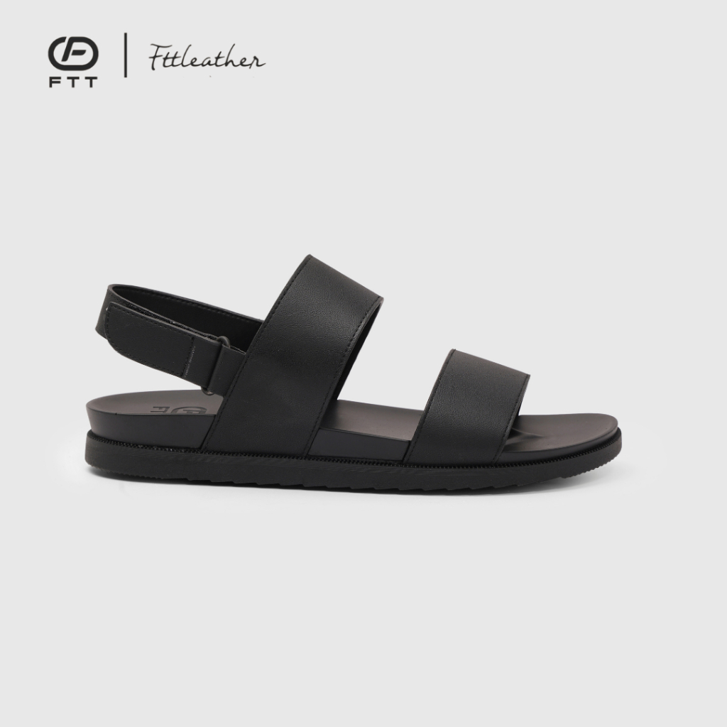 Dép quai hậu Sandal nam FTT Leather da microfiber hai quai ngang trơn đế cao su êm chân, chống trượt