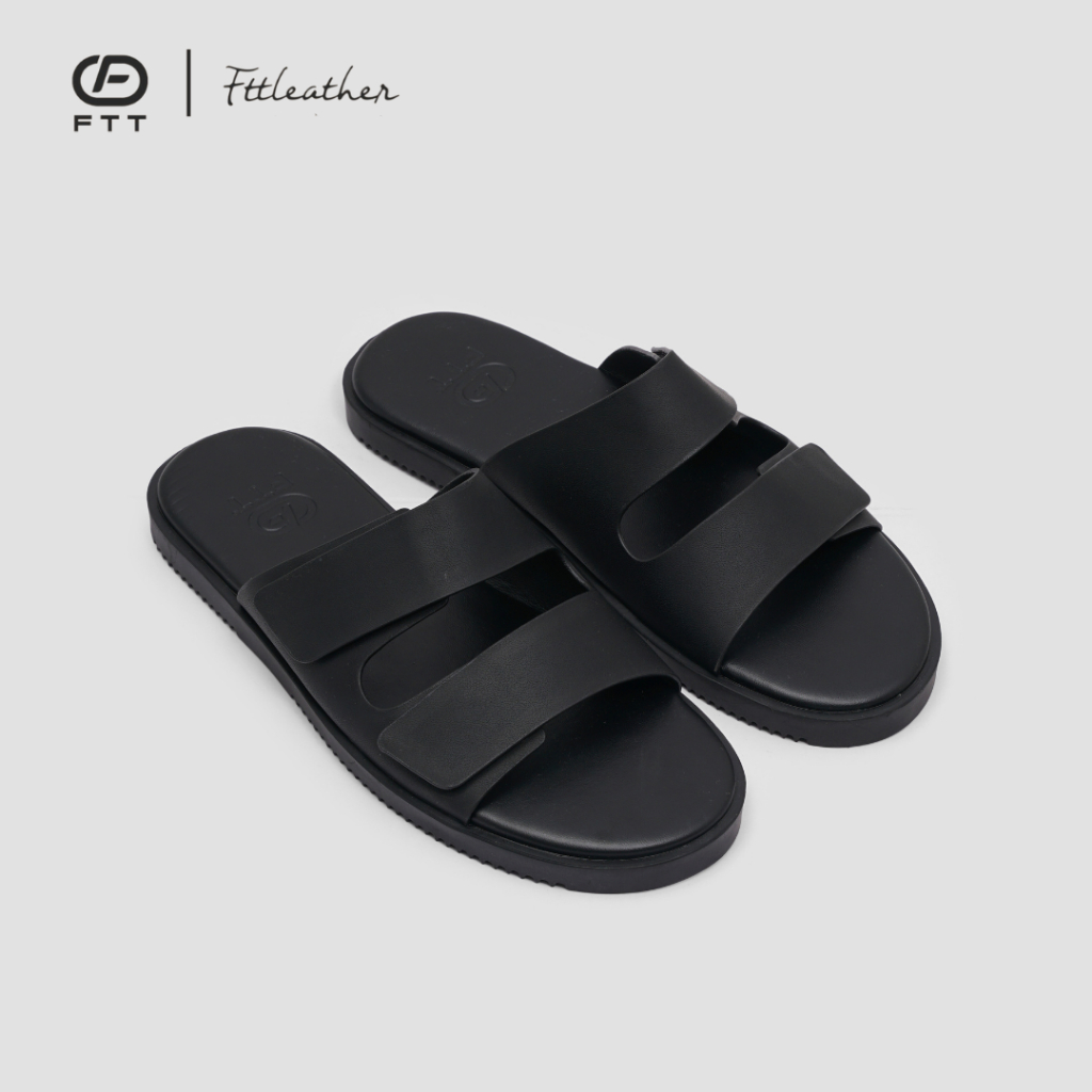 Dép Sandal nam FTT Leather da microfiber hai quai ngang dáng trơn đế TPR bền, nhẹ, độ bám tốt