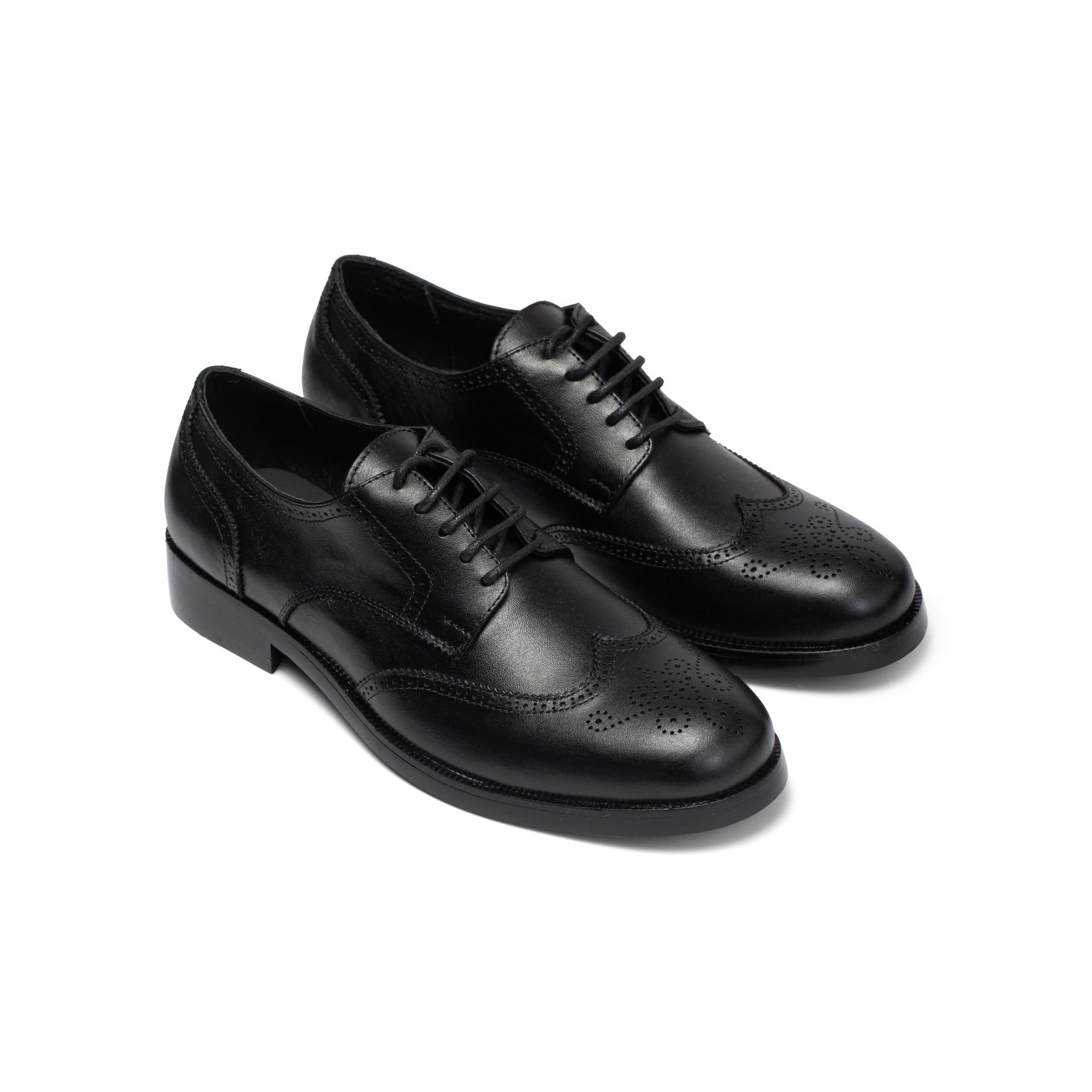 Giày da bò nam FTT Leather Giày Wingtip Derby đế phíp màu đen mã F64040