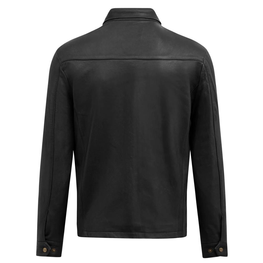 Áo khoác da nam FTT Leather Collar Jacket da cừu cổ bẻ trơn dáng suông - Mã AD408