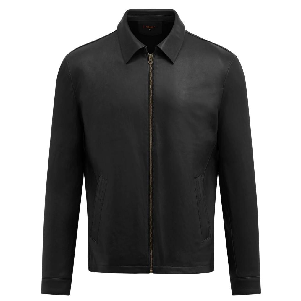 Áo khoác da nam FTT Leather Collar Jacket da cừu cổ bẻ trơn dáng suông - Mã AD408