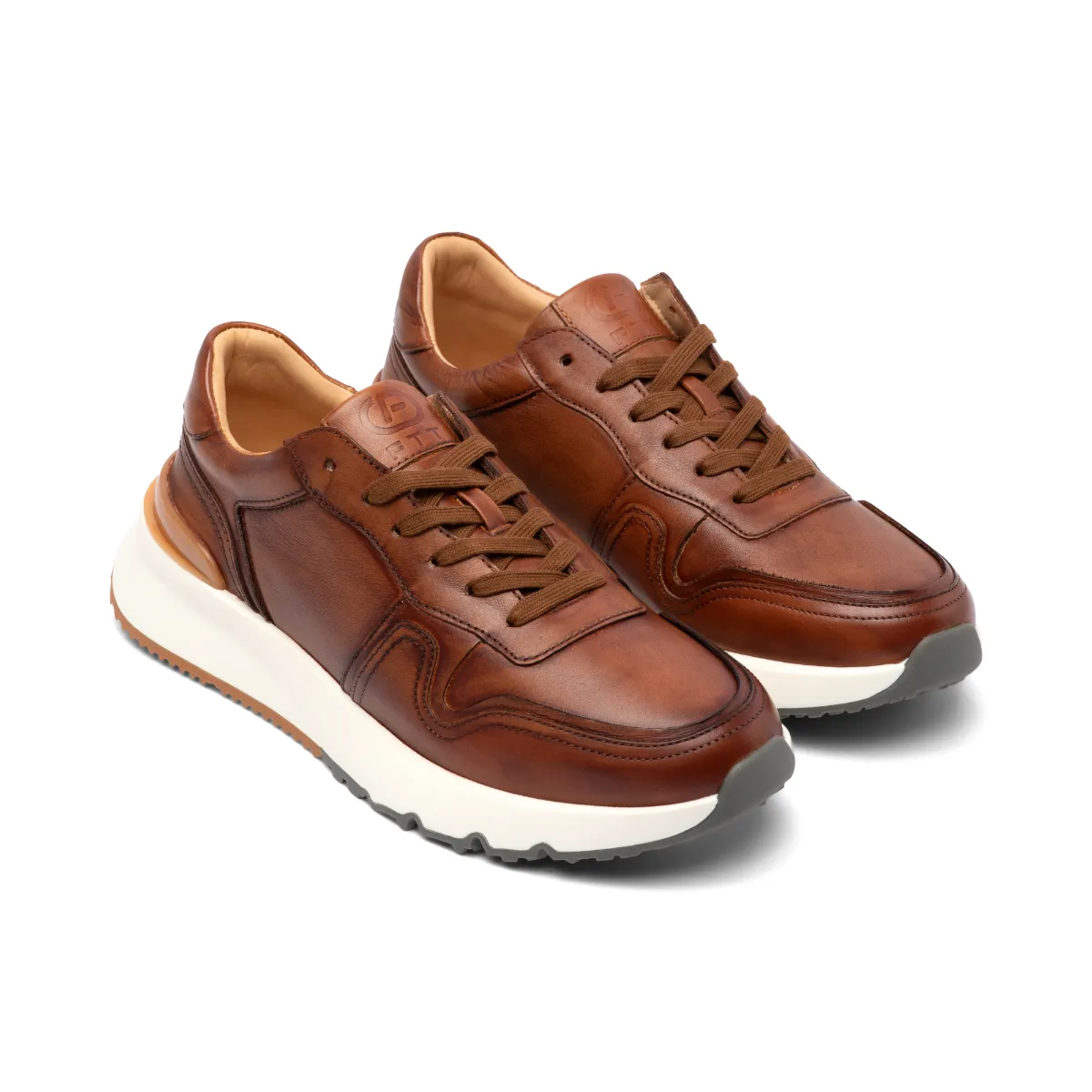 Giày da nam cao cấp dáng thể thao FTT Leather chất liệu da bò phối họa tiết màu nâu GTF002BR