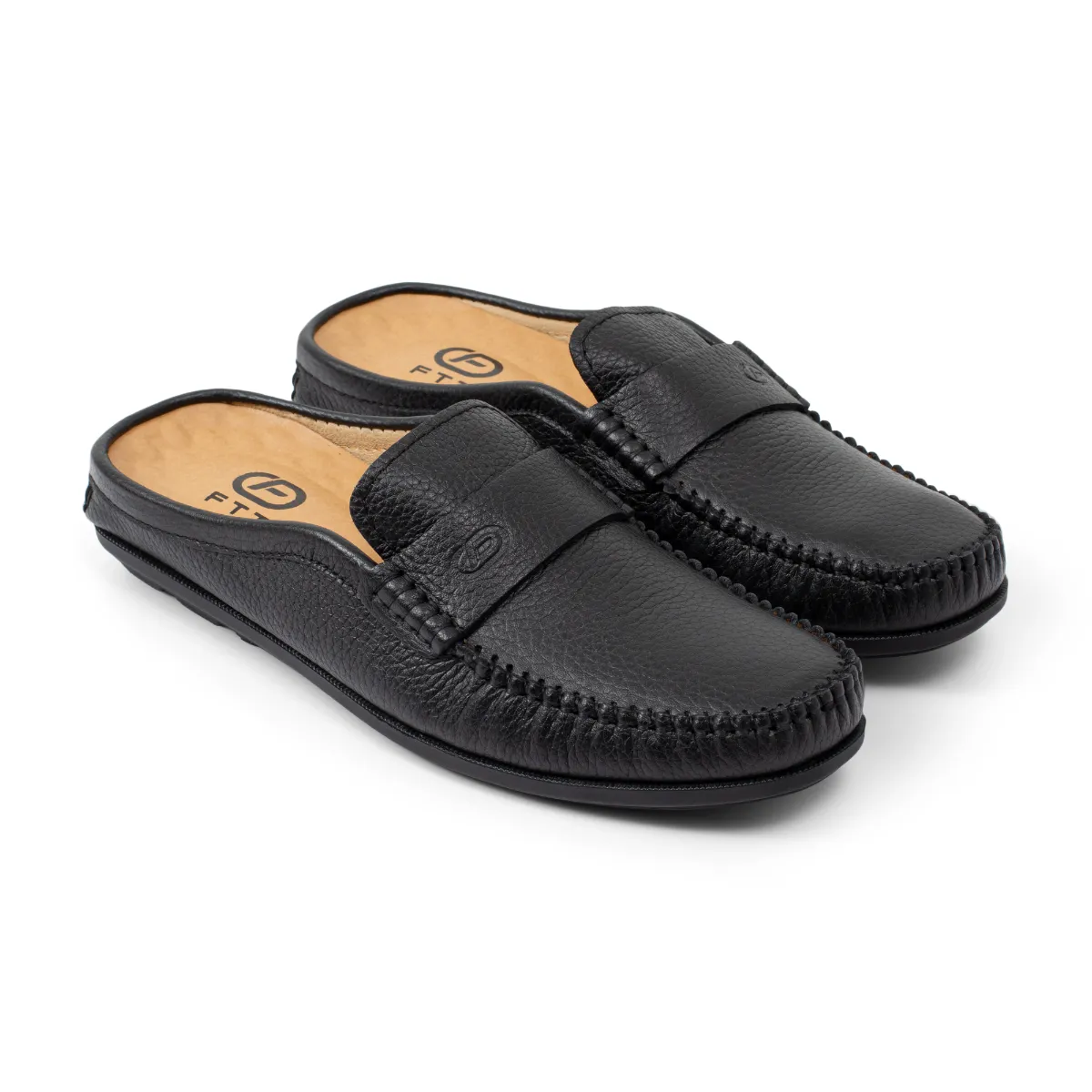 Giày sục nam da bò FTT Leather màu đen vân hạt đơn giản, thanh lịch, thoáng mát F234040