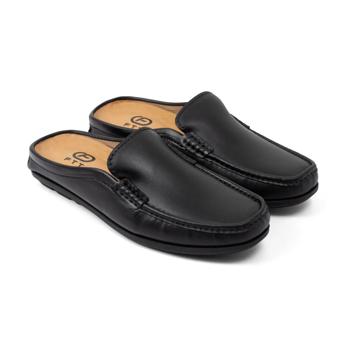 Giày sục nam da bò FTT Leather màu đen họa tiết trơn đơn giản, thanh lịch, thoáng mát F2330