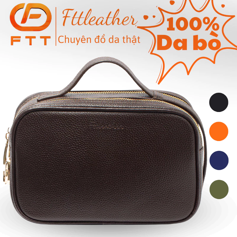 Túi da nam cao cấp dáng Golf FTT Leather chất liệu da bò vân hạt thiết kế cầm tay kết hợp đeo chéo Go1500