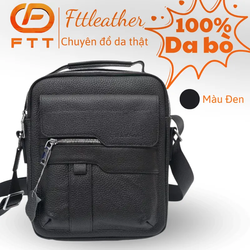 Túi đeo chéo da bò nam FTT Leather phối nắp gập thời trang nhiều ngăn tiện lợi đựng được ipad mini