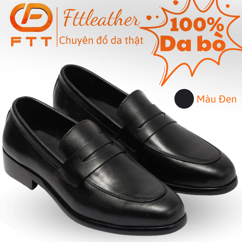 Giày da bò Penny Loafer nam FTT Leather dáng lười công sở trơn đế phip gỗ chống trượt F63840