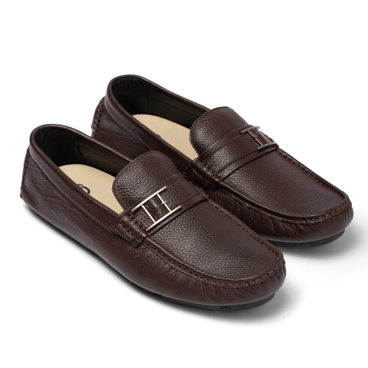 Giày lười da bò vân hạt phối khuy hình thang FTT Leather F209241