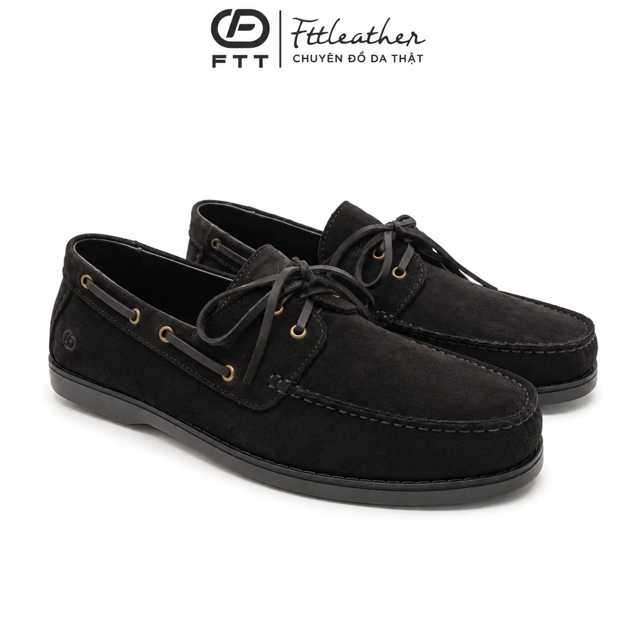 Giày da lộn Boat Shoes đế cao su đen - FC007B4