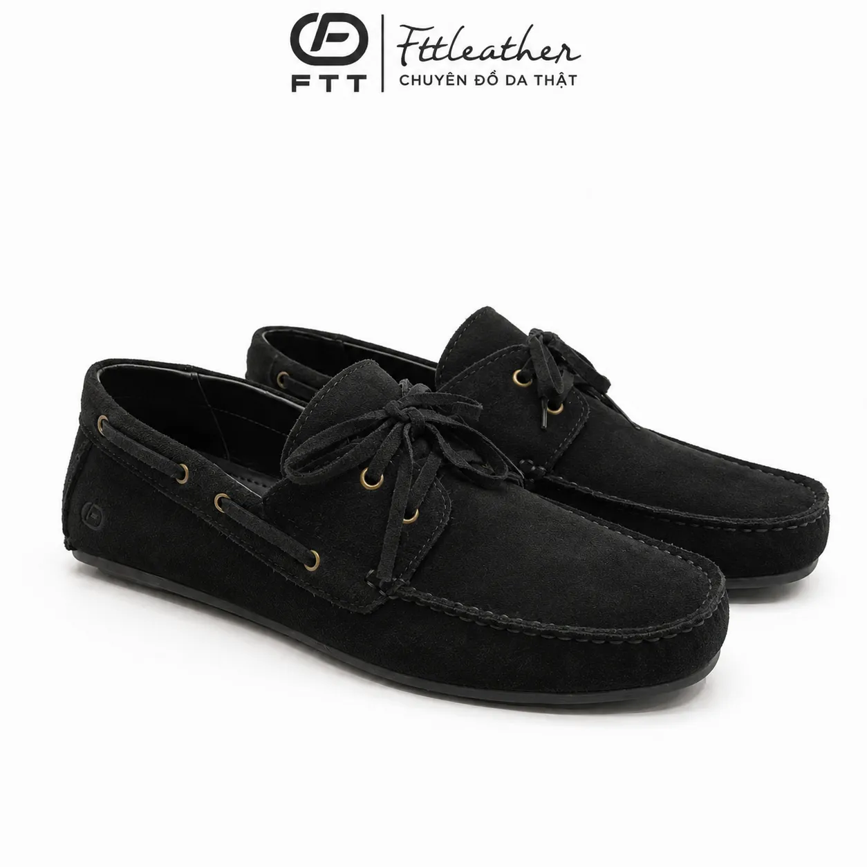 Giày da lộn Boat Shoes đế bệt cao su đen - FC008B440